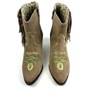 Dingo Fringe Ankle Boots 7 Tan Suede Leather Aztec Western Zip Up Bootie‎ Womens